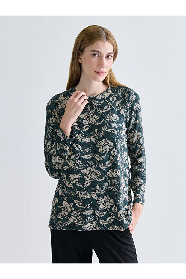 New Season Crew Neck Patterned Women's Blouse