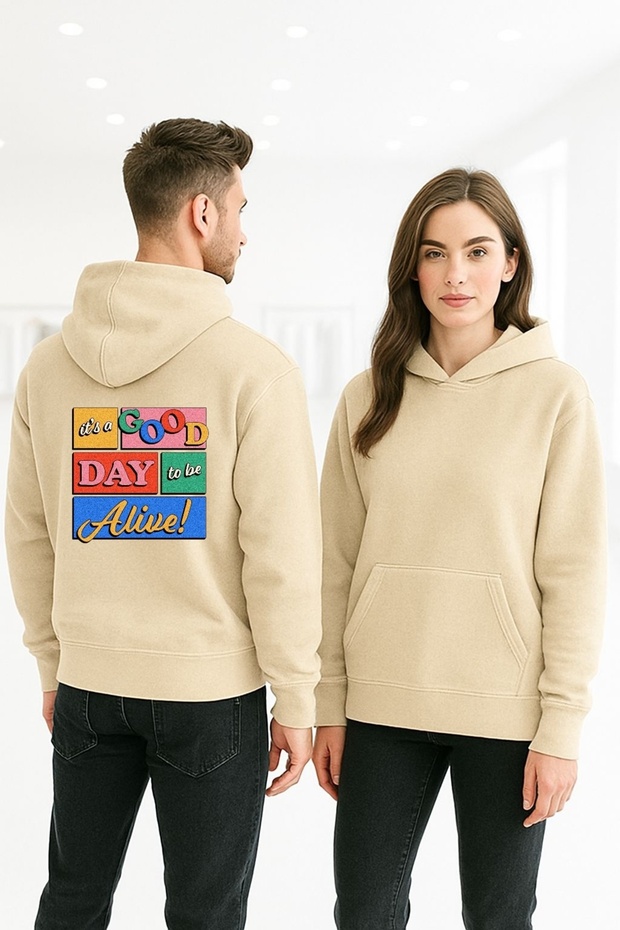 Good Day to Be Alive Colorful Printed Hooded Sweatshirt