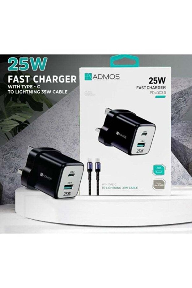 25W Fast Charger with 35W Type-C to Lightning Cable Black