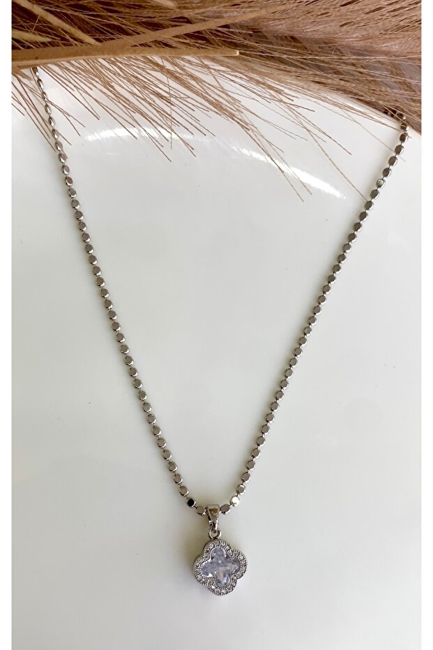 Silver color clover model coin chain steel necklace