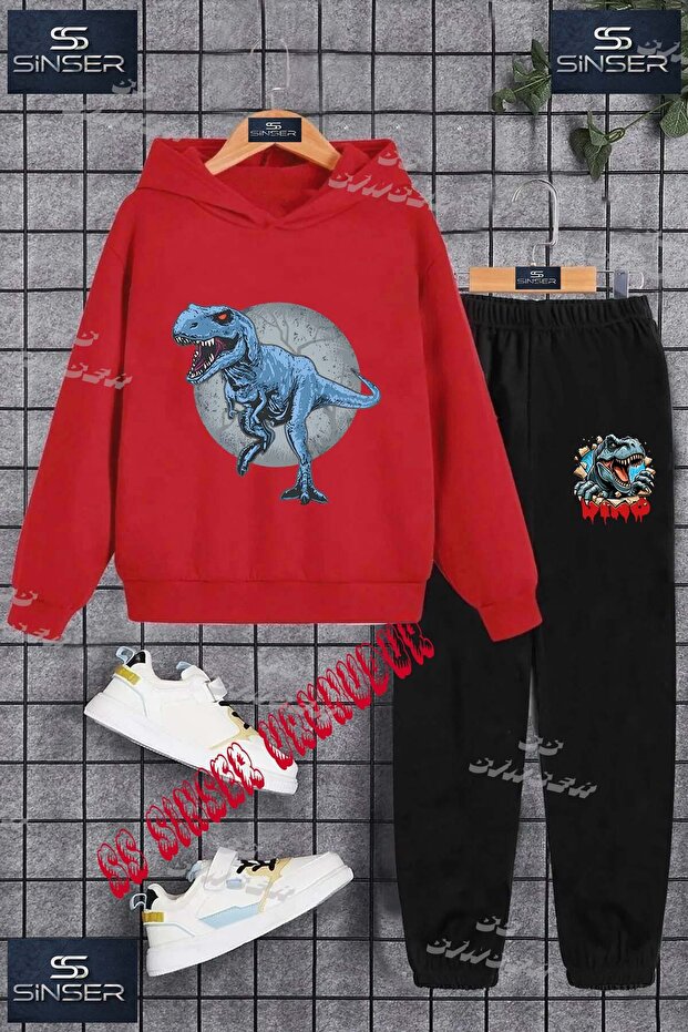 Children's Unisex Custom Printed Hoodie and Sweatpants Set with the Text: "In the Dinosaur Blue Circle".