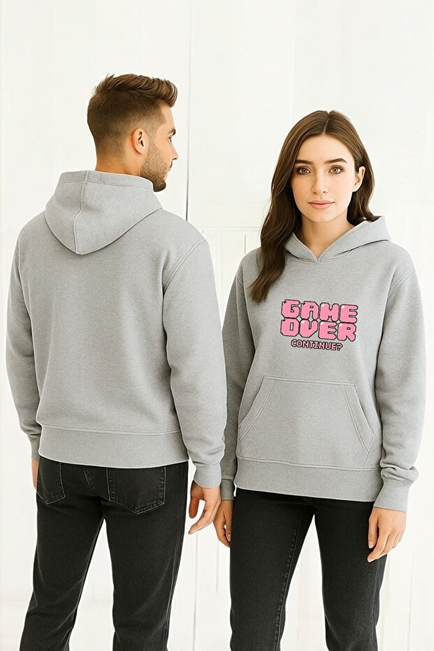سويت شيرت بقلنسوة مطبوع عليه Game Over Colorful
