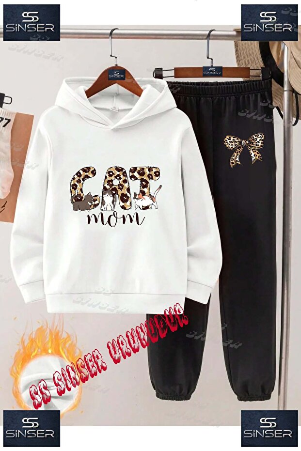 Children's Unisex "CAT LEOPARD PRINT" Special Printed Hoodie and Sweatpants Set
