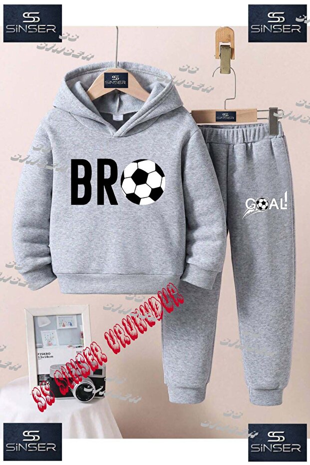 Children's Unisex Custom Printed Hoodie and Sweatpants Set with the Text "Bro Top Black"