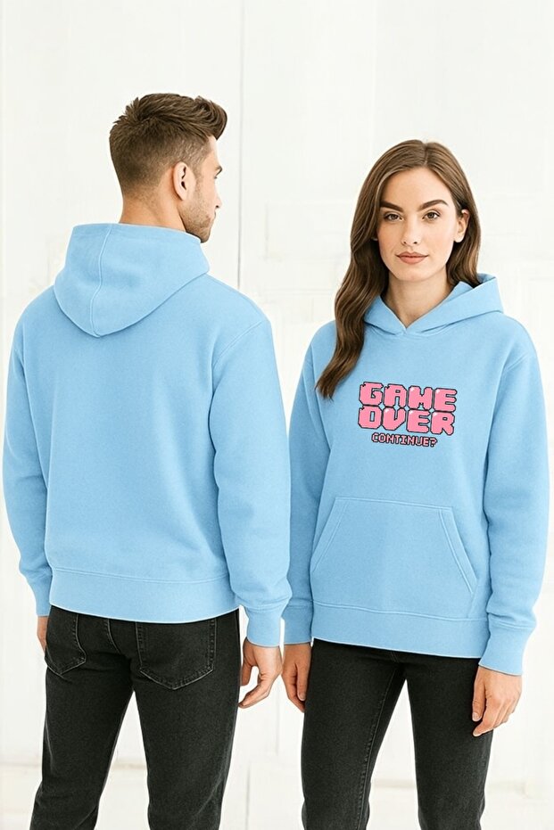 سويت شيرت بقلنسوة مطبوع عليه Game Over Colorful
