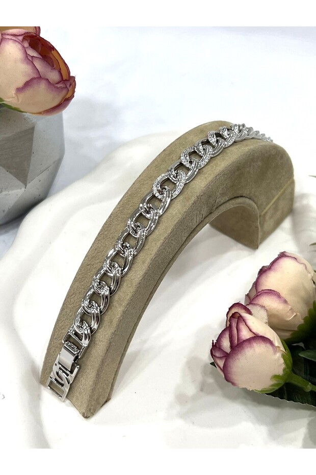 Large Milky Way Zircon Stone Steel Bracelet (Silver/17+19Cm)