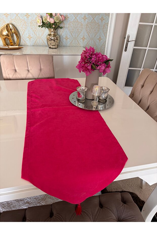 Fuchsia Pink Runner Triangular Tassels 40-135cm Tableware Presentation Decoration Christmas