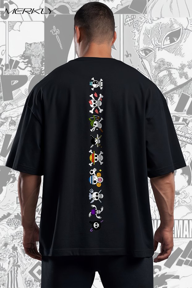 One Piece Printed T-Shirt, Oversize Unisex Black T-Shirt Kids / Adult