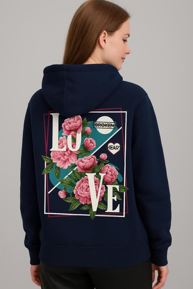 Love Slogan Floral Print Hooded Sweatshirt – Unisex Casual Fashion