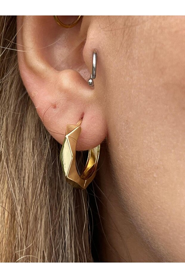 Geometric Elegance Gold Color Non Tarnish Steel Hoop Earrings
