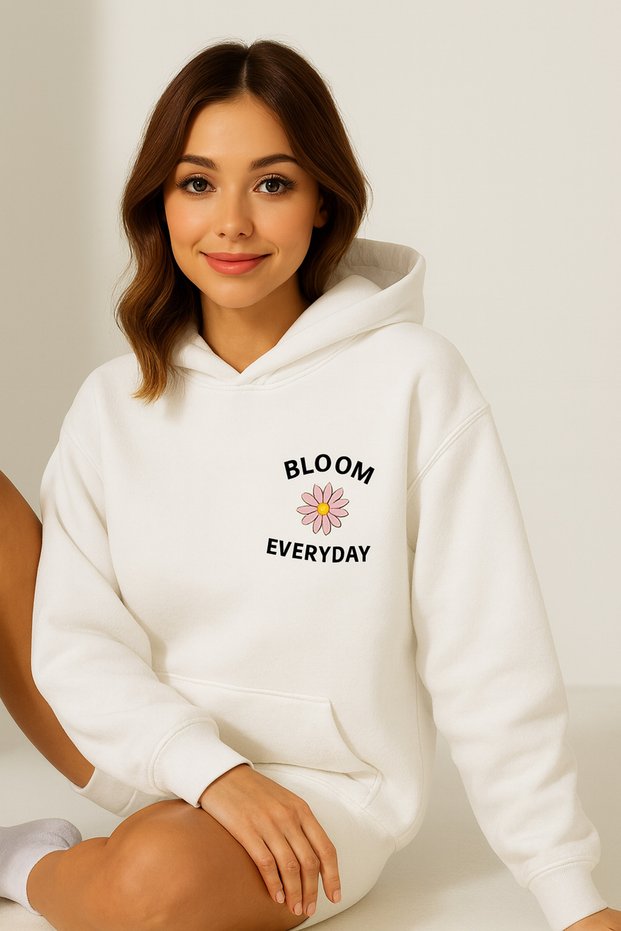 Women's Hooded Kangaroo Pocket Oversize Sweatshirt Front Bloom Everyday Floral Print Casual