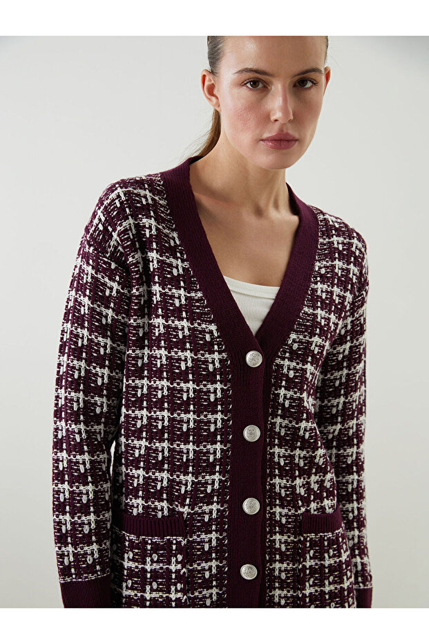 V-Neck Patterned Women's Knitwear Cardigan