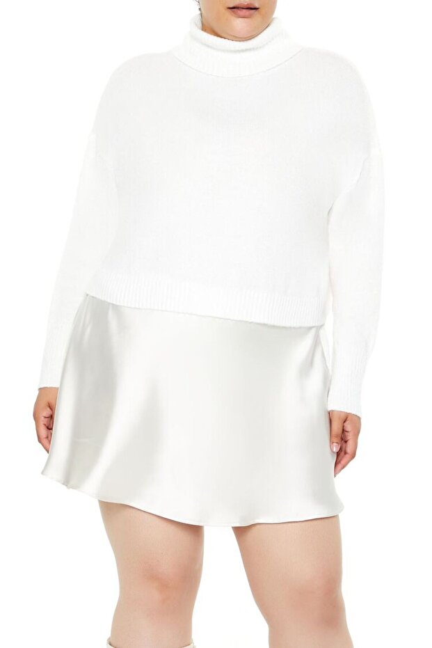 Plus Size Boğazlı Kazak - 1