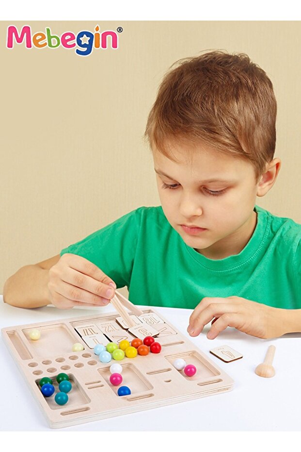 Wooden Math Counting Manipulative Toy Set, Bead Matching Game For Toddlers, Creative Peg Board Beads