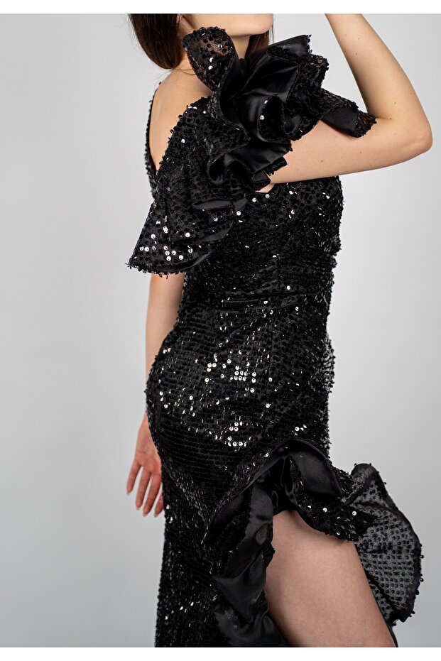 Rochie lunga neagra glam - 2