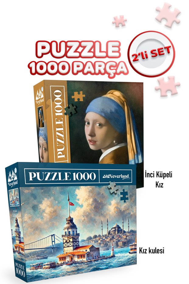 2 Pcs 1000 Piece Puzzle - Girl with Pearl Earrings and the Girl Tower