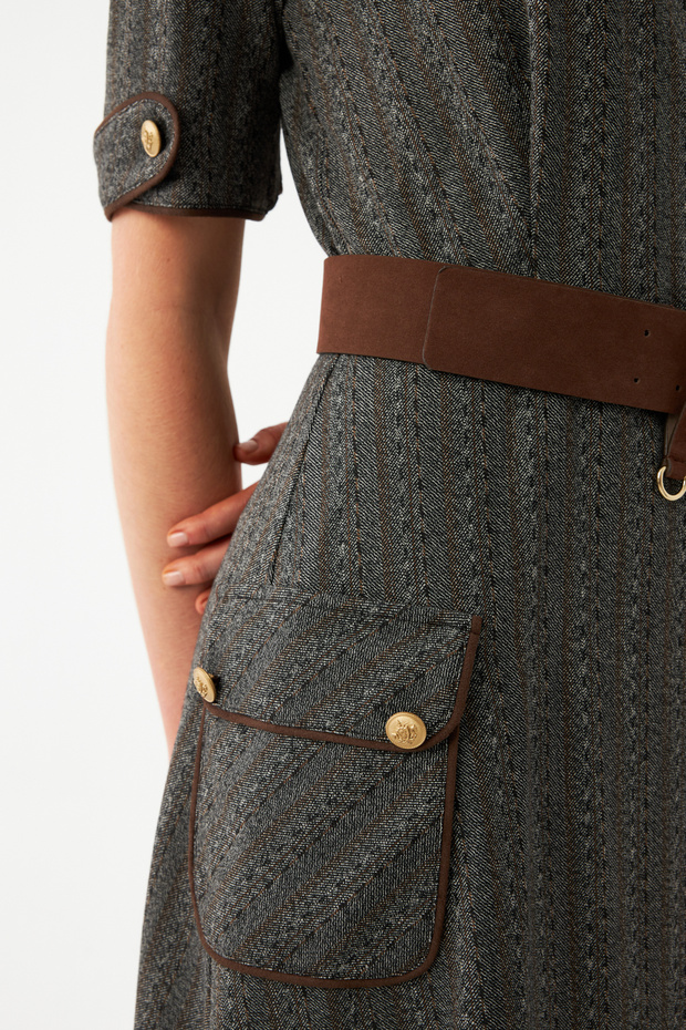 Desenli Kruvaze Midi Elbise - 6