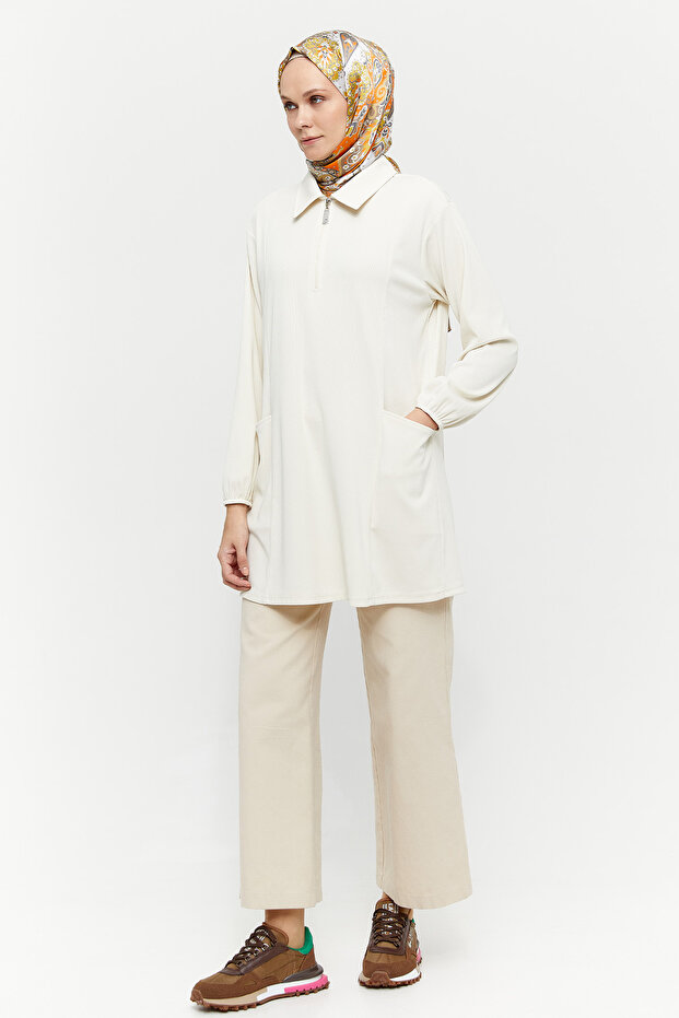 Fermuarlı Örme Tunik - 1