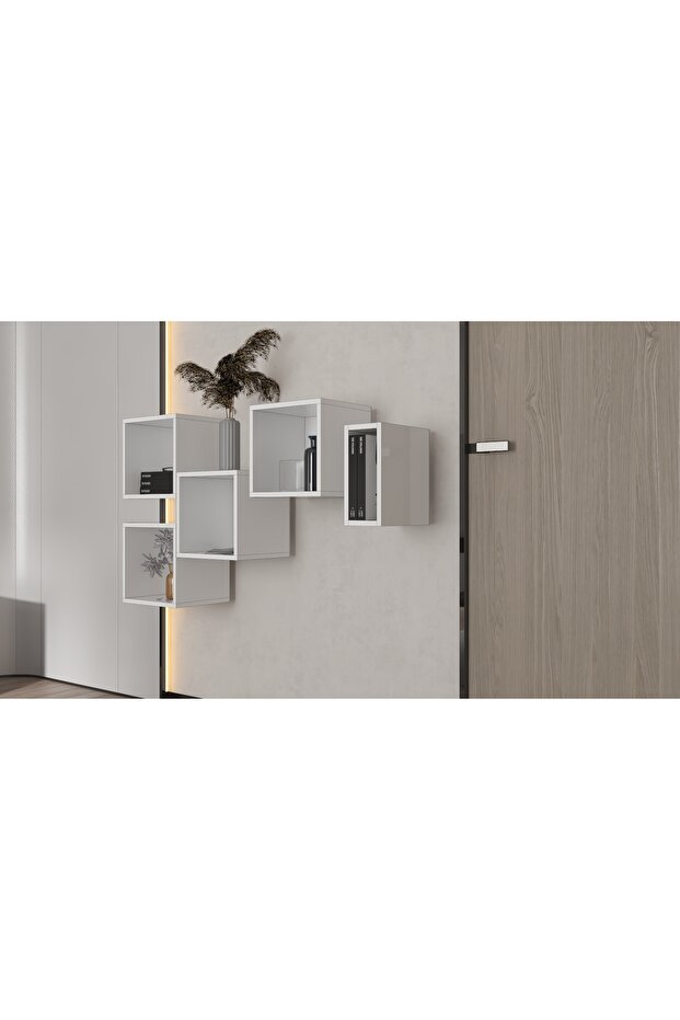 Minimalist Tasarım Açık Raflı Duvar Ünitesi Asma Konsol ve Dresuar - 3