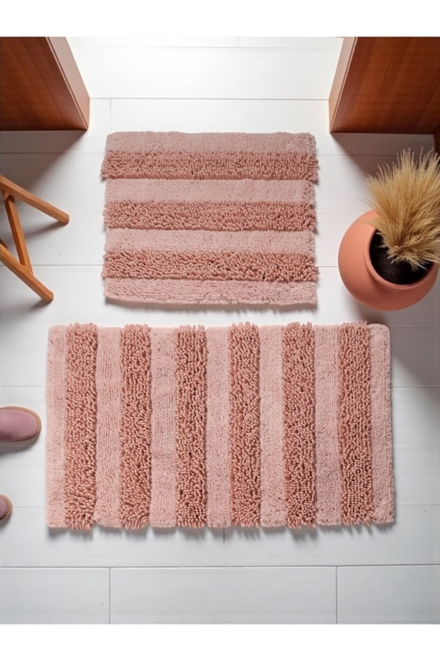 Yalarae Cotton Bath Mat Set (60X100)(50X60)Pink-*001