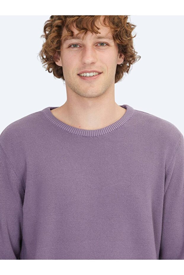 Mor Bisiklet Yaka Jakarlı Triko Kazak - 4