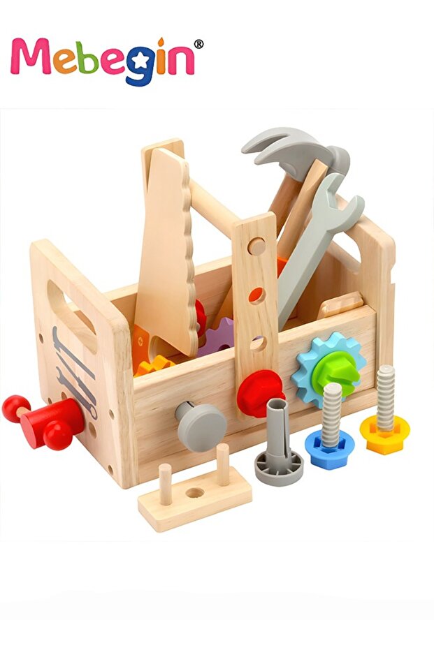 Wooden Tool Set for Kids, Montessori Toys Wooden Tool Box with Saws, Screws, Hammers, Creative Const