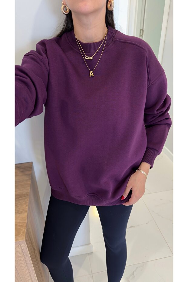 Valeria Purple Oversize Basic Sweatshirt - 1