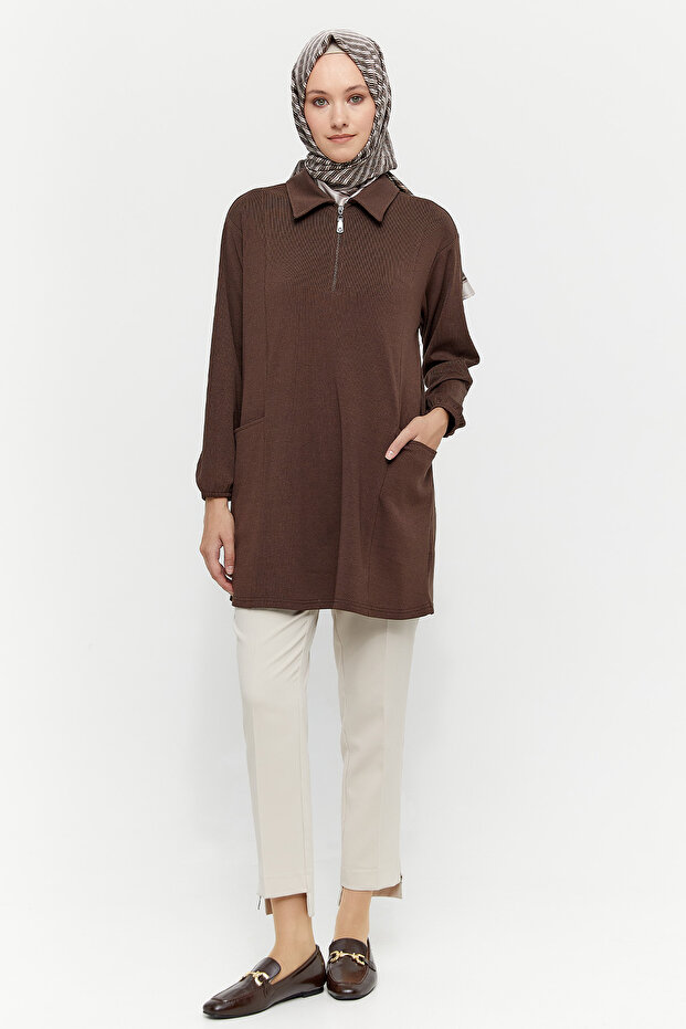 Fermuarlı Örme Tunik - 1