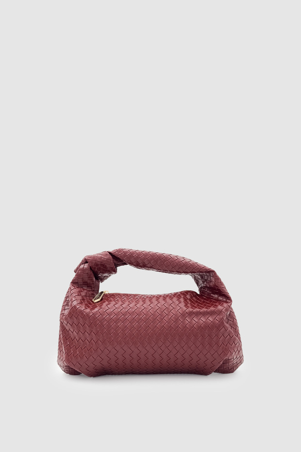 Liora Knot Detailed Knitted Pattern Handbag Burgundy