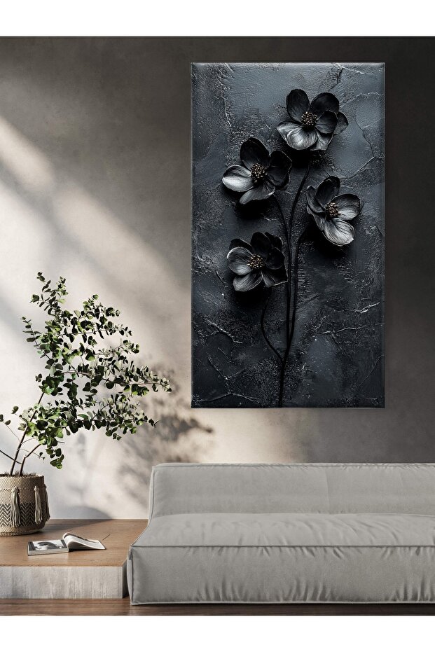SİYAH ÇİÇEK BASKI KANVAS TABLO - 6