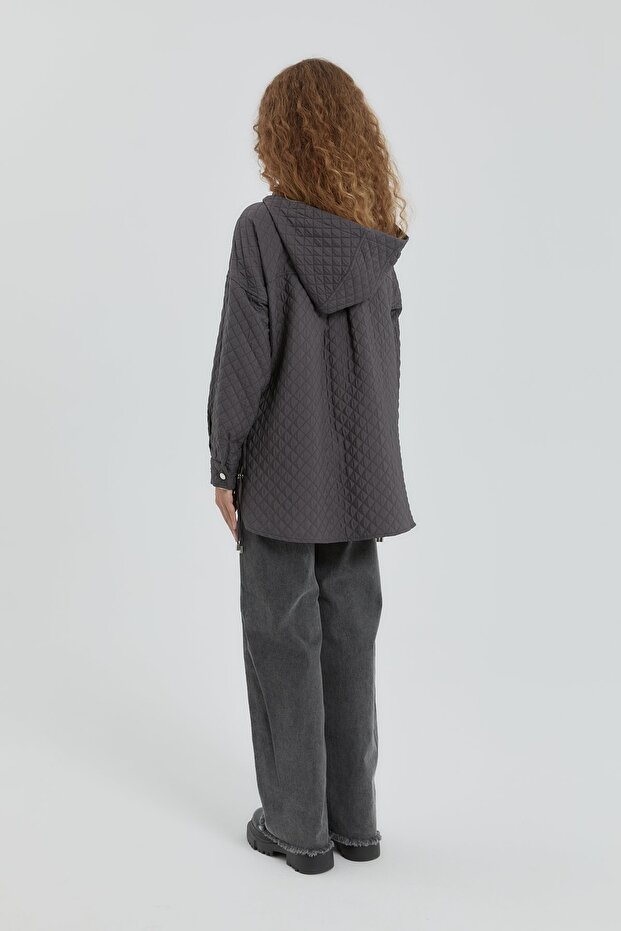 İnce Kapitone Ceket Antrasit - 6