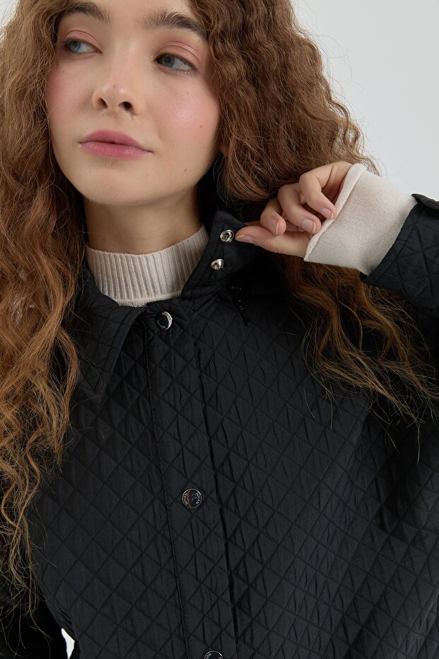 İnce Kapitone Ceket Siyah - 5