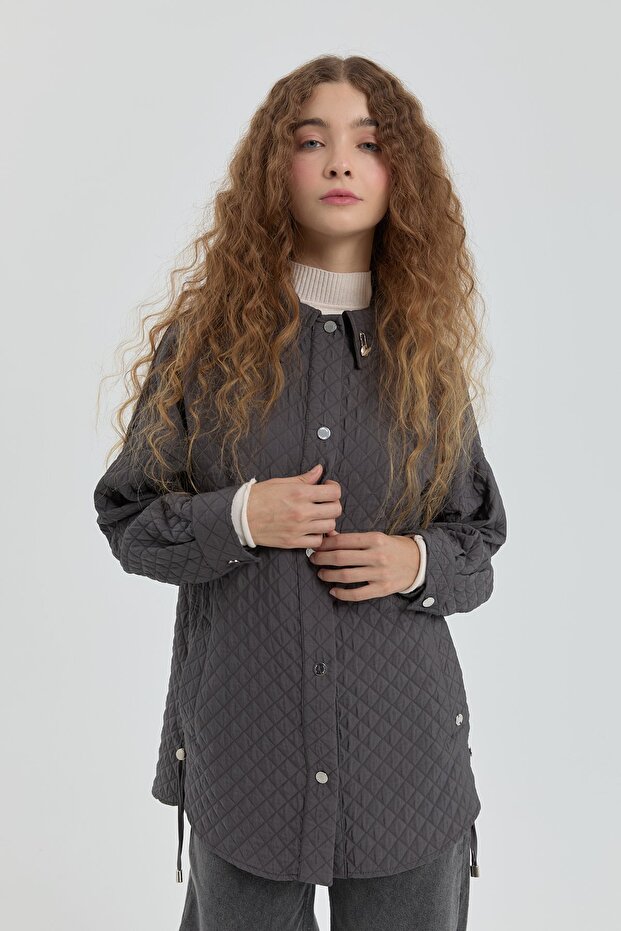 İnce Kapitone Ceket Antrasit - 4