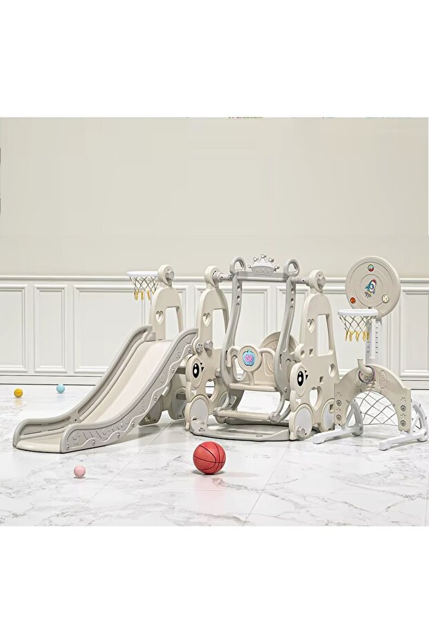 4 in 1 Happy Turtle Beige playground with slide, swing with bumper bar - 1