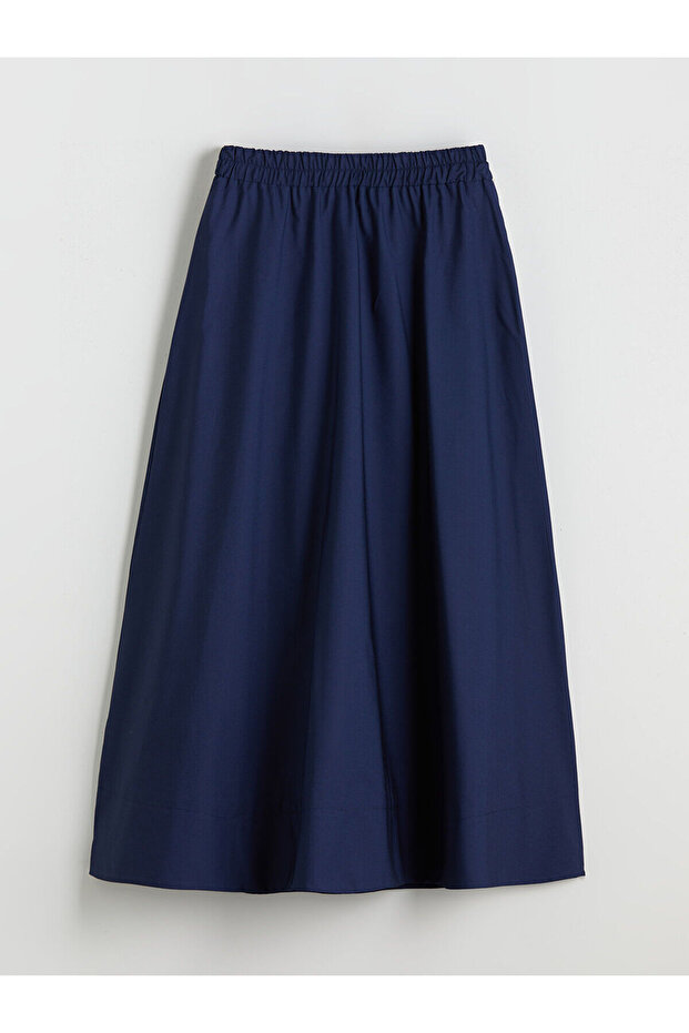 Lacivert Beli Lastikli Kloş Etek - 6