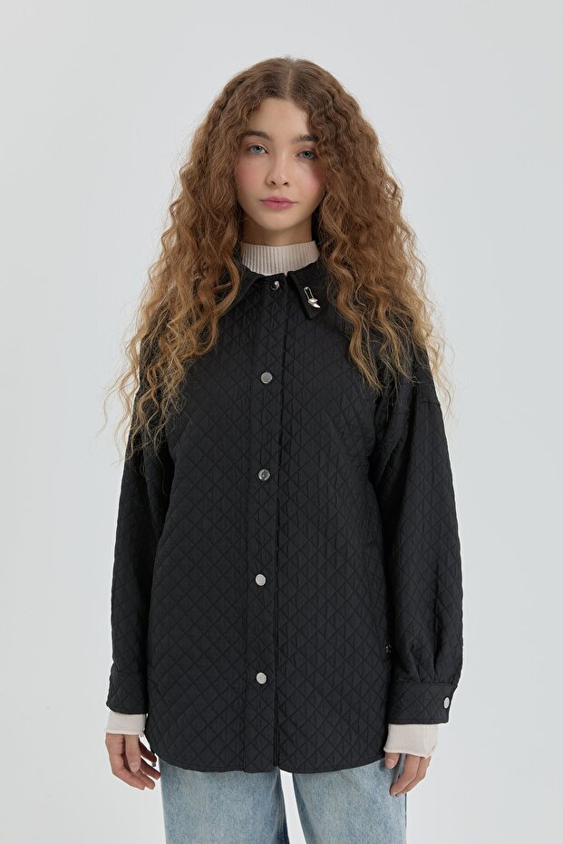 İnce Kapitone Ceket Siyah - 3