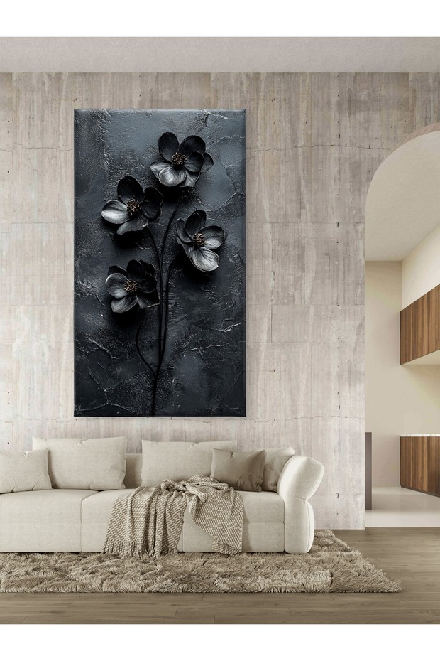 SİYAH ÇİÇEK BASKI KANVAS TABLO - 8
