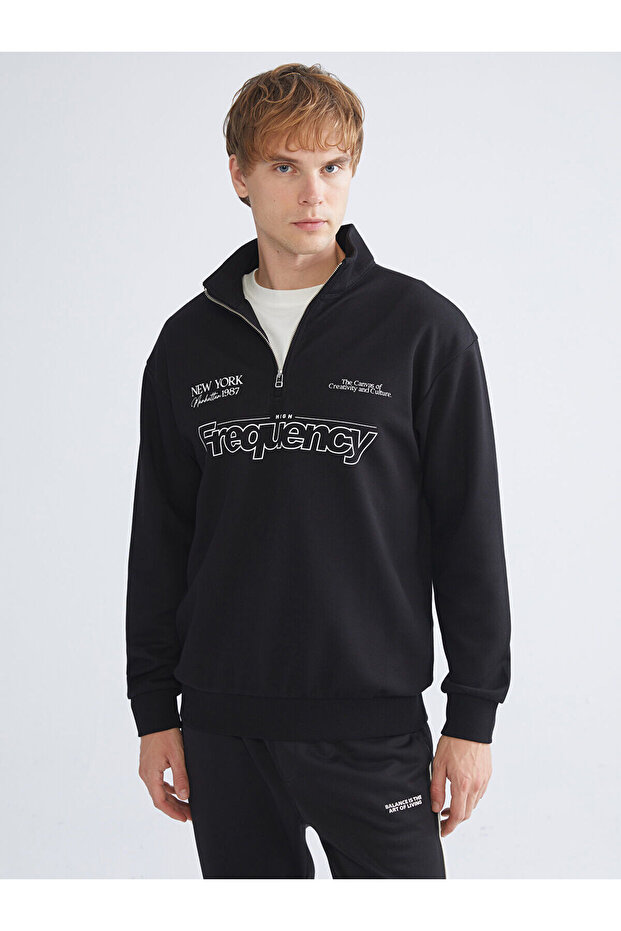 New Season Stand Collar Printed Men's Sweatshirt