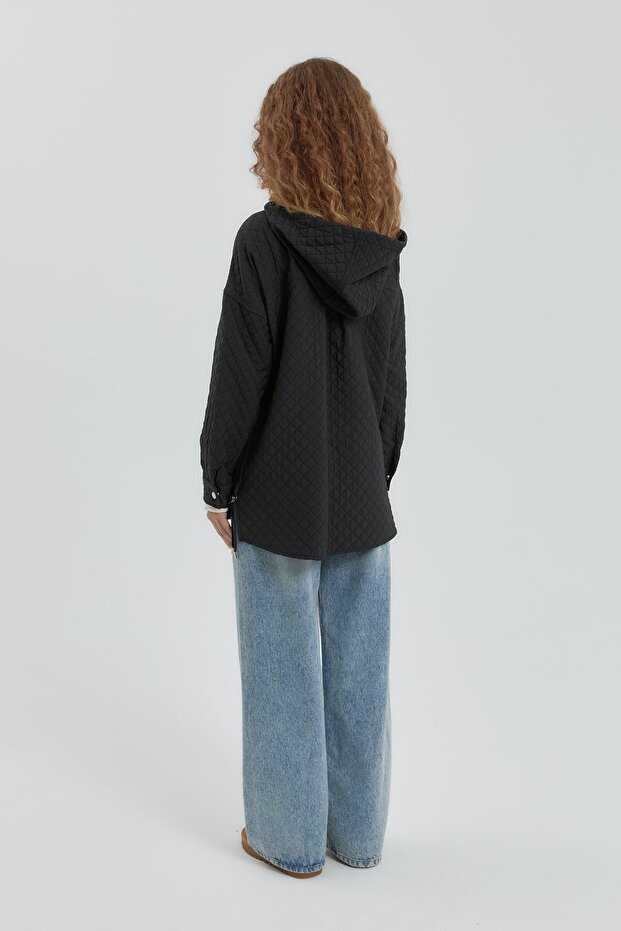 İnce Kapitone Ceket Siyah - 6