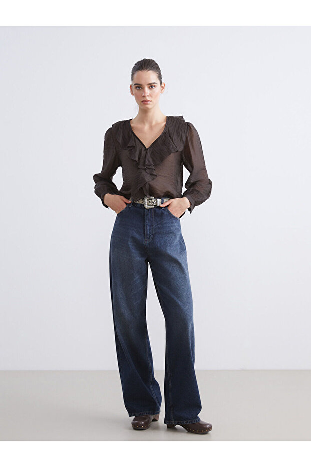 LCW Vision V Yaka Fırfırlı Şifon Bluz - 2