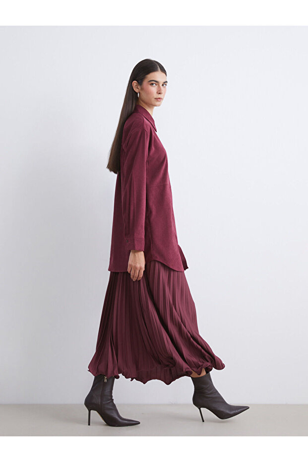 Alita City Lcw Modest Burgundy Chiffon Plain Long Women's Skirt with a Difference
