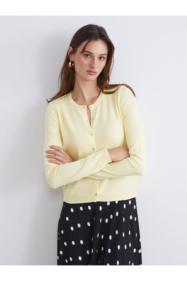 Sari Bisiklet Yaka Kadın Triko Hırka - 1