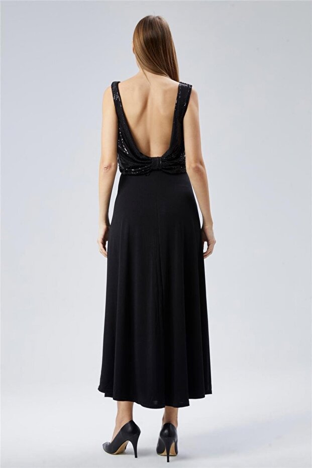 Uzun Drapeli Elbise - 4