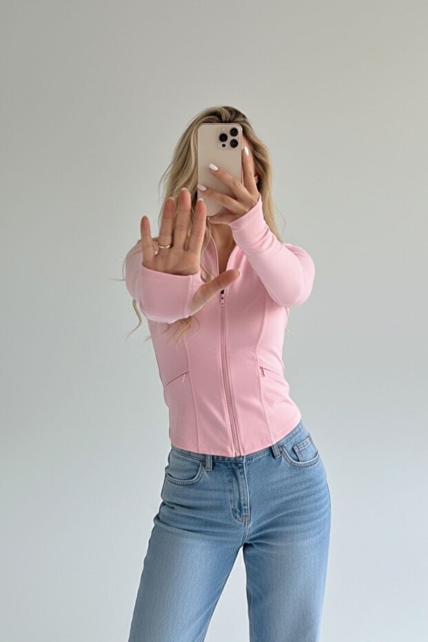 Rover Basic Slim Fit Fermuarlı Bluz - 1