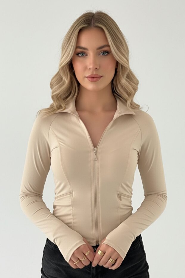 Rover Basic Slim Fit Fermuarlı Bluz - 5