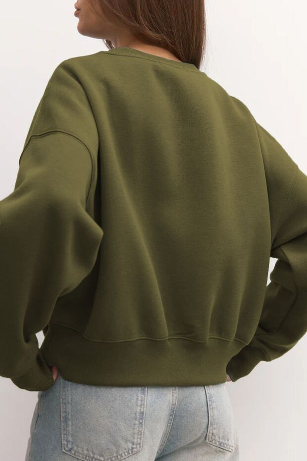 Kadın Basic Oversize Kışlık Haki Sweatshirt - 2