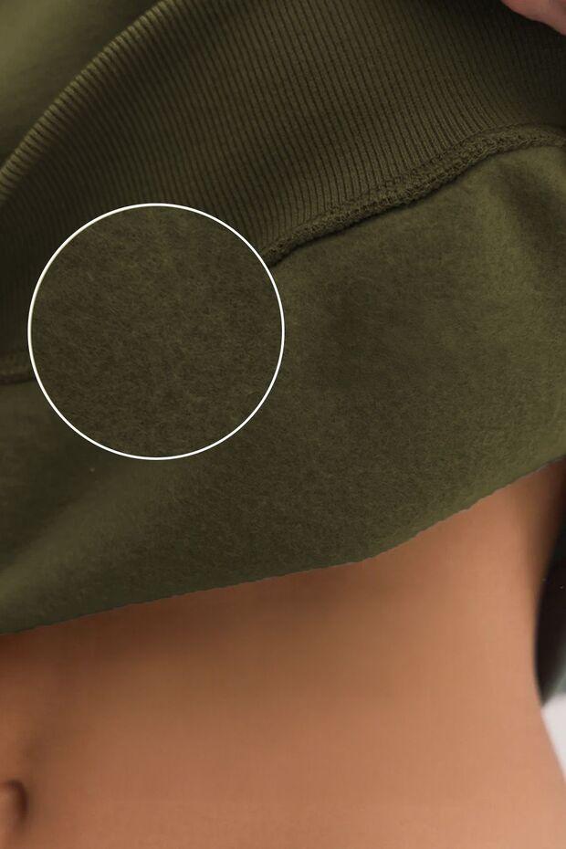 Kadın Basic Oversize Kışlık Haki Sweatshirt - 4