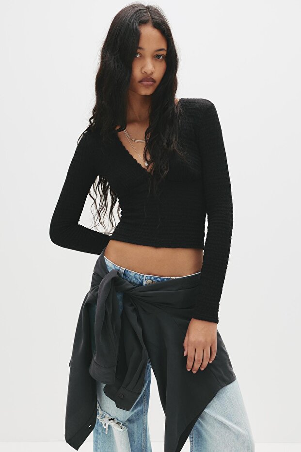 Bambu kumaşlı uzun kollu top - 2