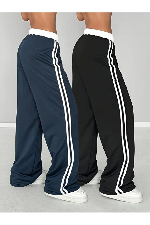 01 Number Oversize Bel İp Detaylı Lacivert Baggy Eşofman Altı - 4