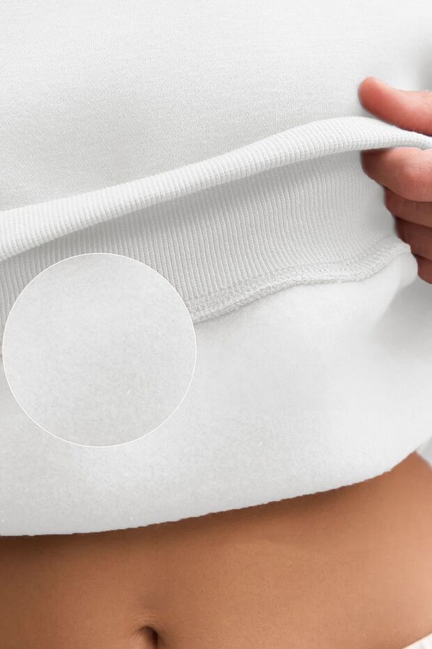 Kadın Basic Oversize Kışlık Beyaz Sweatshirt - 6